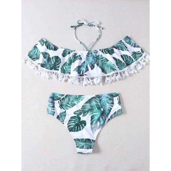 Tassel tropical leaf print bikini high waist - Picture 2 of 2